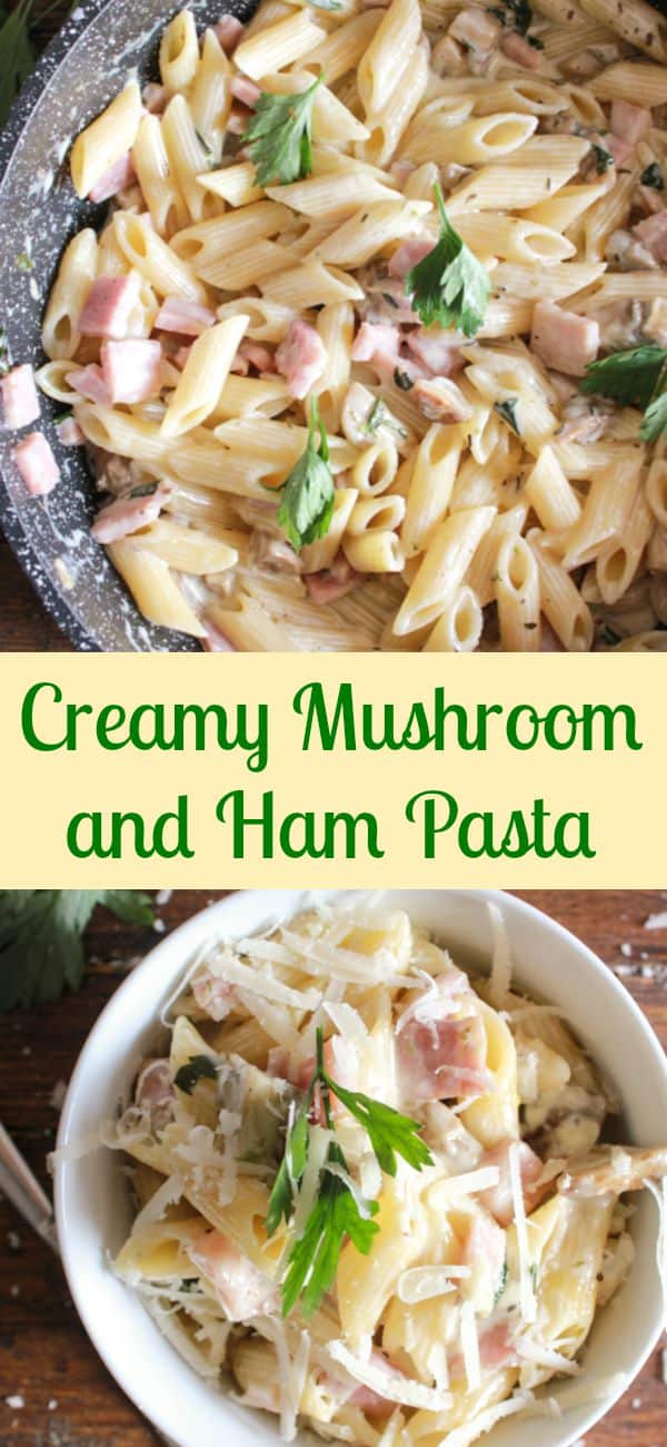 Creamy Mushroom and Ham Pasta, a deliciousy, easy, creamy, pasta dish, Italian style, ready in 20 minutes. A new family favorite.
