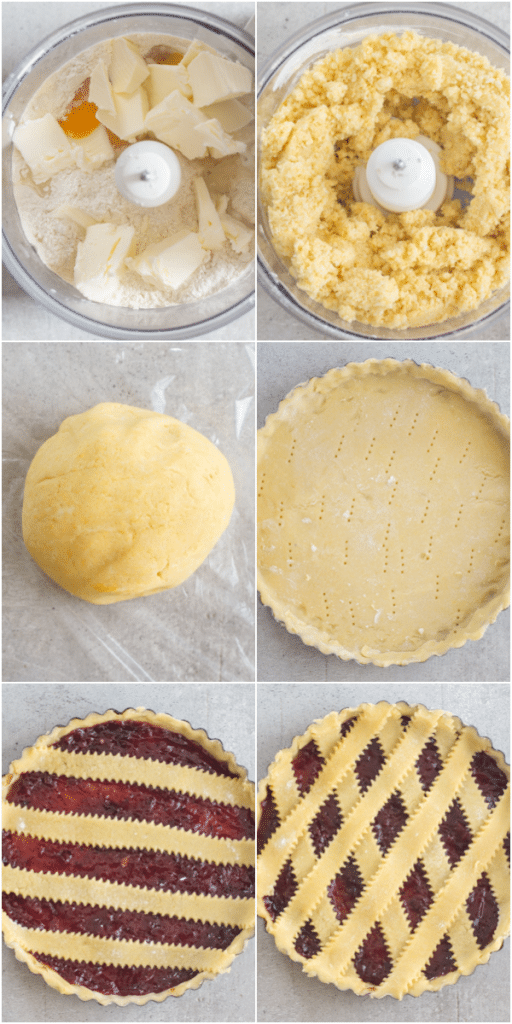crostata how to make, making the dough, rolling the dough, in the pie plate and ready to bake