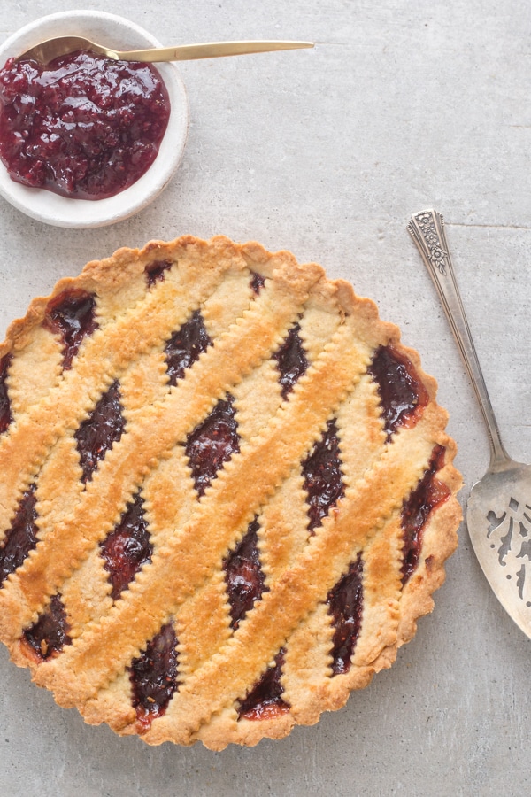 baked crostata on a grey board