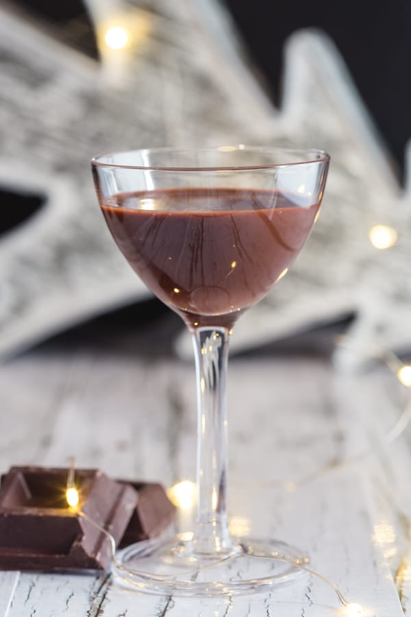 a liqueur glass of chocolate liqueur 