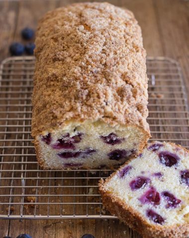 Blueberry Streusel Loaf, an easy sweet bread, filled with blueberries and topped with a crunchy buttery topping,breakfast,snack or anytime.