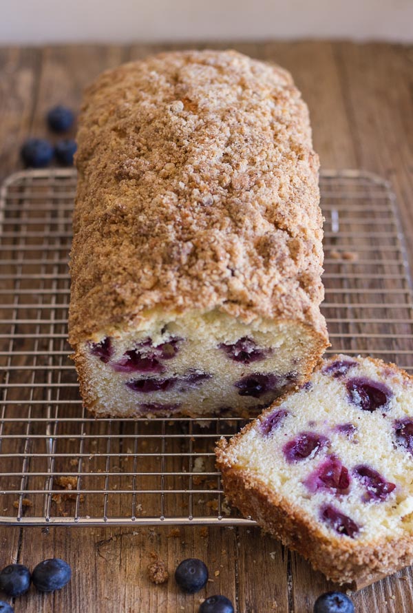 Blueberry Streusel Loaf, an easy sweet bread, filled with blueberries and topped with a crunchy buttery topping,breakfast,snack or anytime.