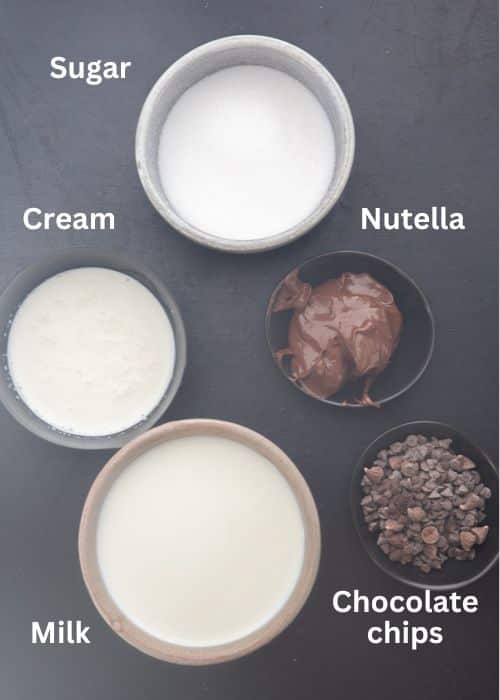Ingredients to make Nutella gelato.