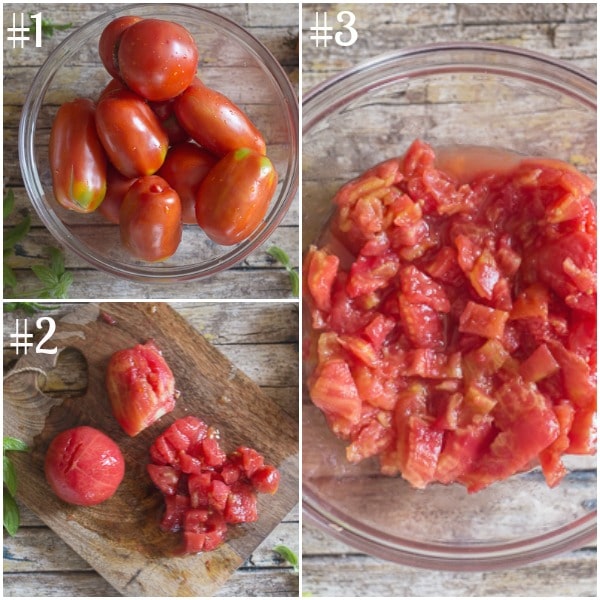 fresh tomato sauce how to make whole tomatoes and cut in a bowl