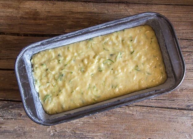 zucchini loaf in pan before baking