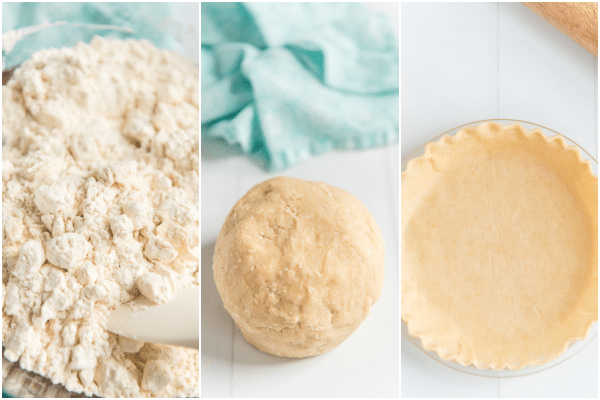 making the pie crust and fitting it in the pie plate