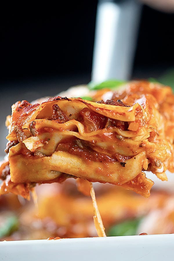 a slice of lasagna on a spatula