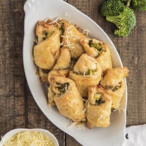 Savory crescents in a white dish.