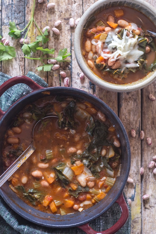 bean soup in a pot and a bowl