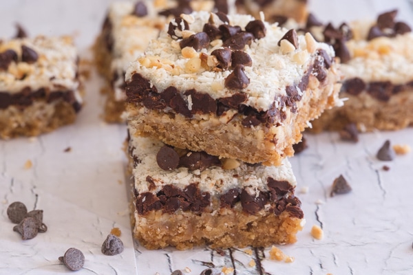 magic cookie bars one stacked on another