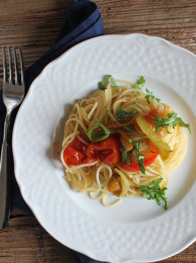 sauteed vegetables and spaghetti /anitalianinmykitchen.com