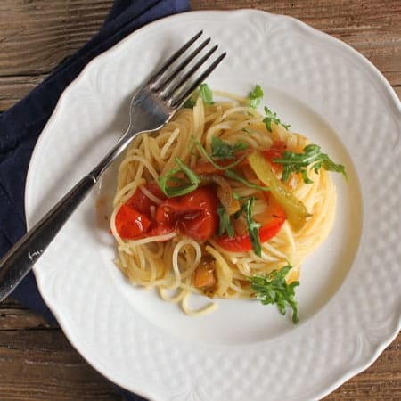 sauteed vegetables and spaghetti