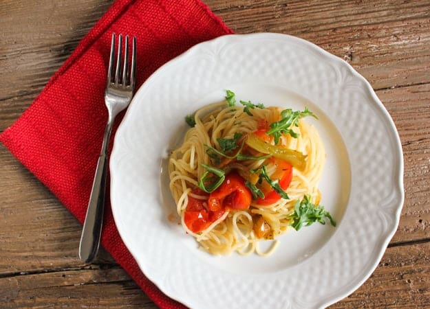 sauteed vegetables and spaghetti