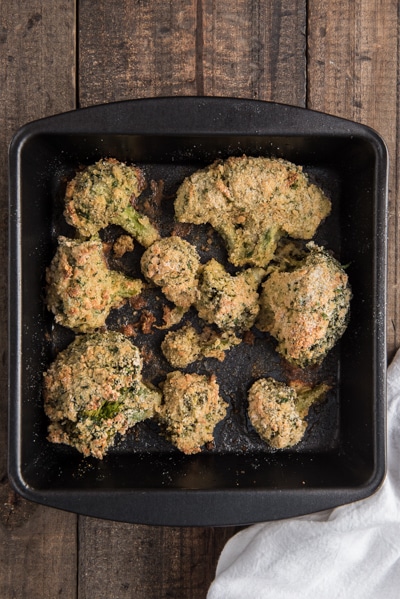 the baked breaded broccoli after baking.