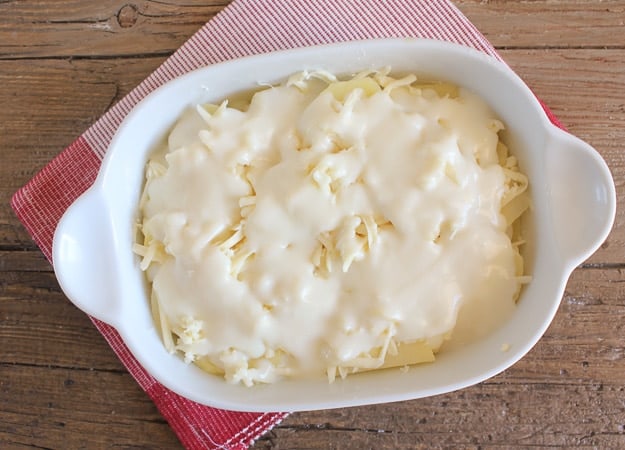 white sauce on the shredded potatoes before baking the best scalloped potatoes