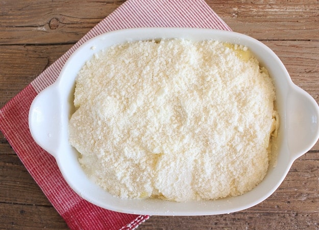 the last topping of parmesan cheese on the scalloped potatoes recipe