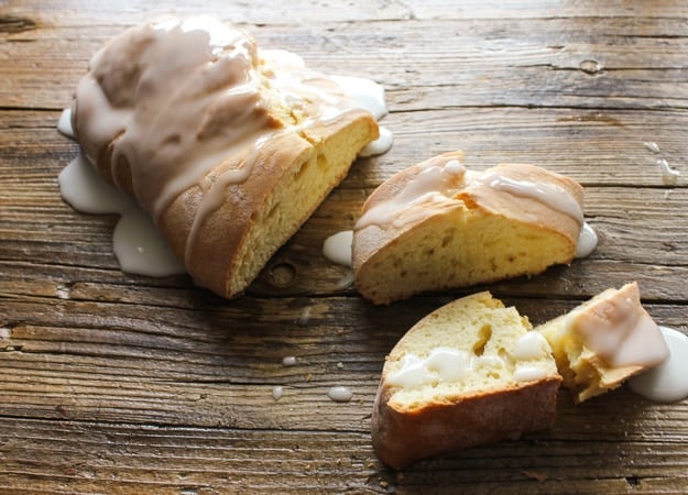 Italian Easter Bread drizzled with glaze