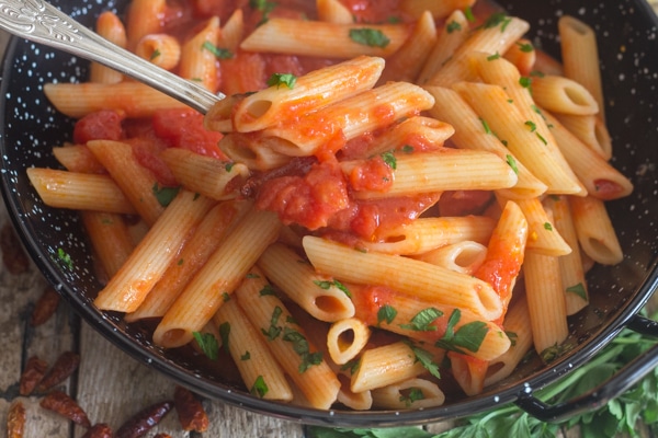 a spoonful of pasta arrabiata