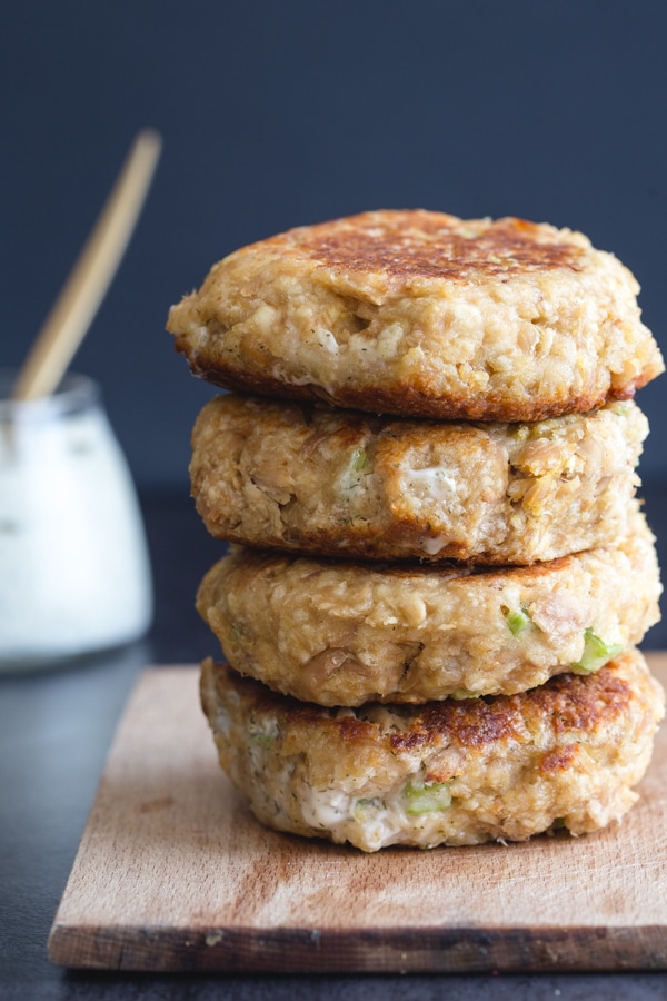 4 stacked tuna burgers