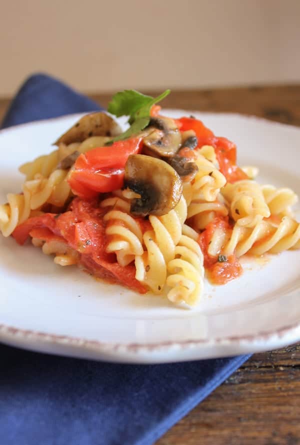 fusilli with fresh tomatoes and mushrooms/anitalianinmykitchen.com