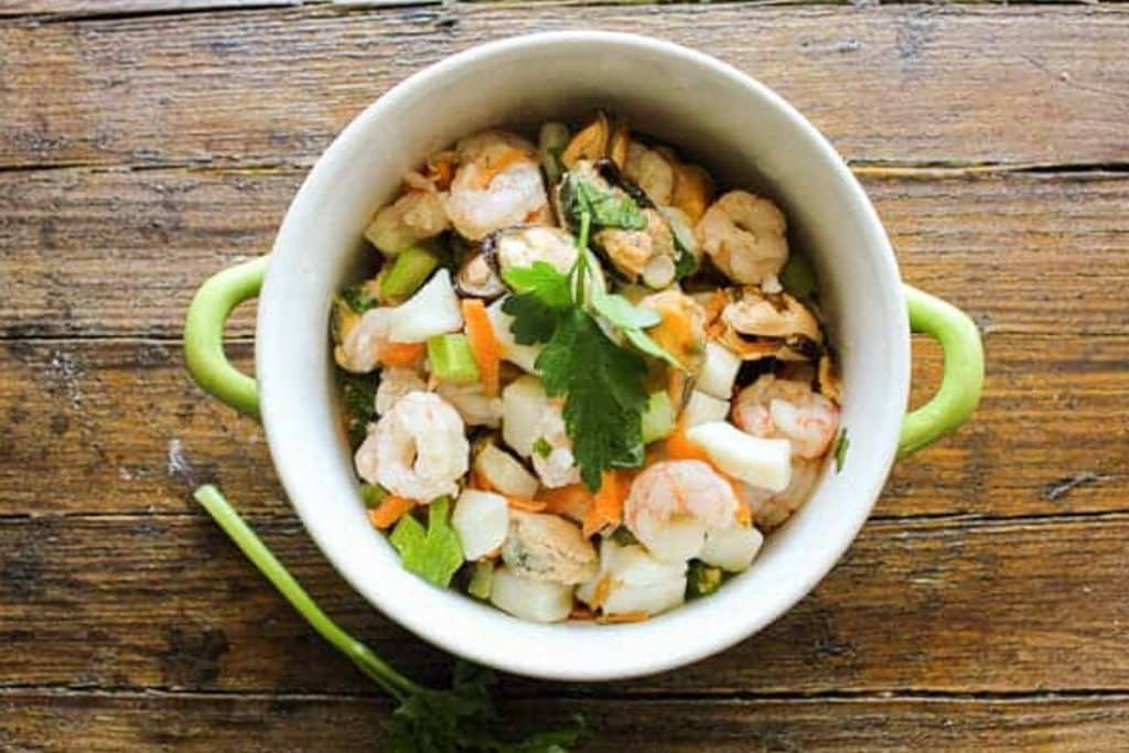 fish salad in a small bowl.