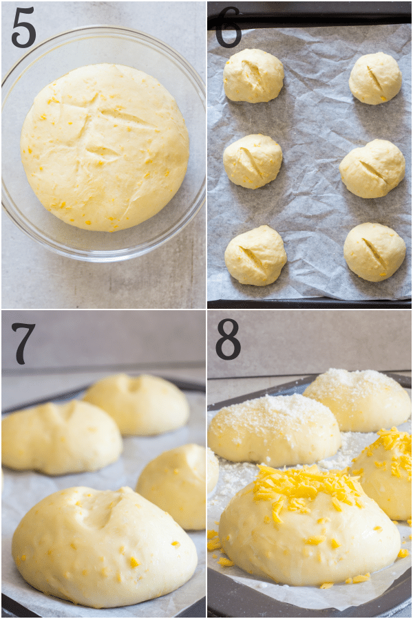 how to make cheese buns dough rising and forming buns topped with cheese