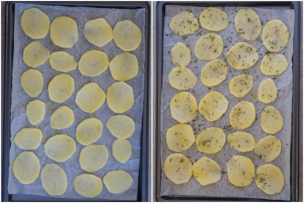 Potato chips before baking.