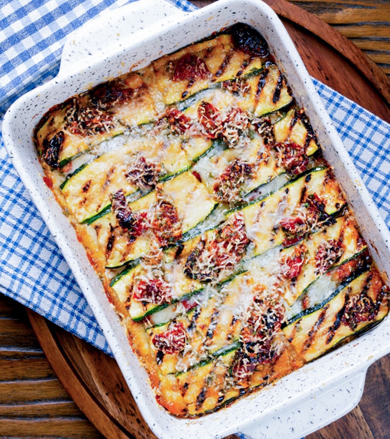 Cheesy Grilled Zucchini and Tomato Bake