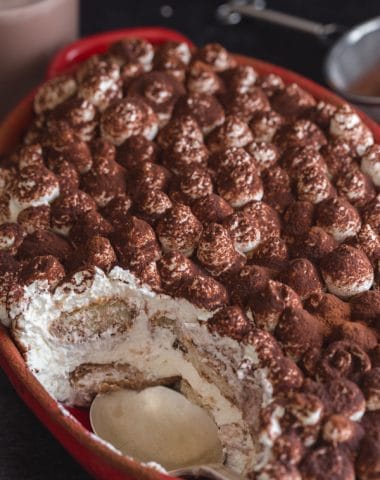 tiramisu for kids with a spoon in the pan