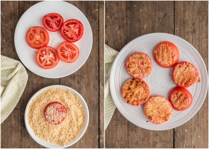 Tomatoes before and after grilling.