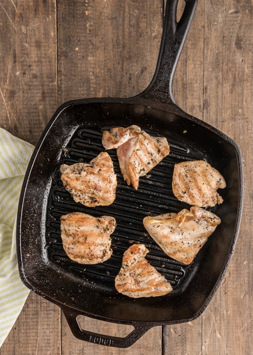 The chicken grilled in the pan.