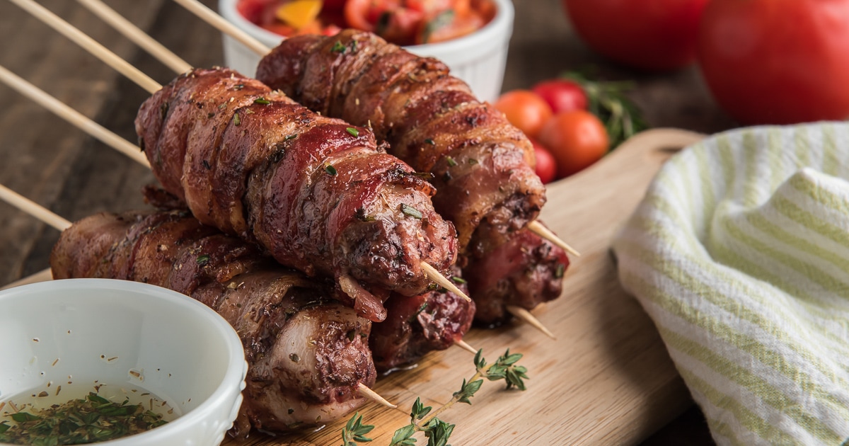 Bacon Wrapped Pork and Beef Skewers - An Italian in my Kitchen
