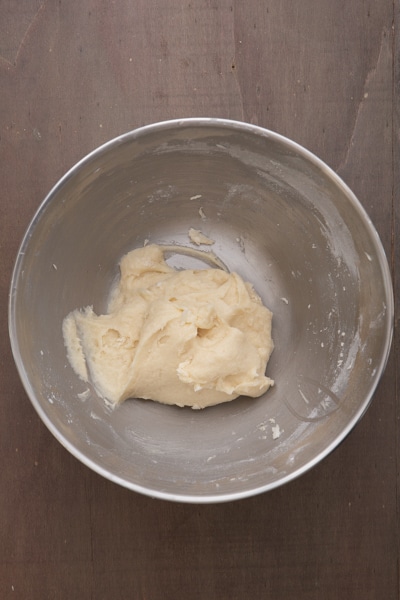The flour and vanilla mixed into the bowl.