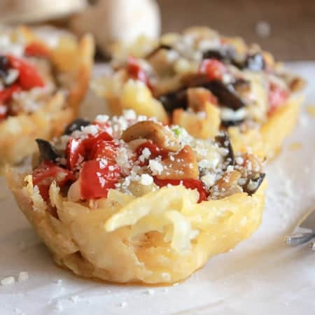 Stuffed Potato Parmesan Cheese Baskets, the perfect healthy, fast and easy year round appetizer recipe. Fill with your favorite veggies/anitalianinmykitchen.com