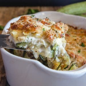 a slice of baked zucchini lasagna