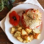Italian Baked Stuffed Tomatoes with Rice, a healthy vegan/vegetarian dish. The perfect baked dinner recipe, with a delicious rice stuffing/anitalianinmykitchen.com