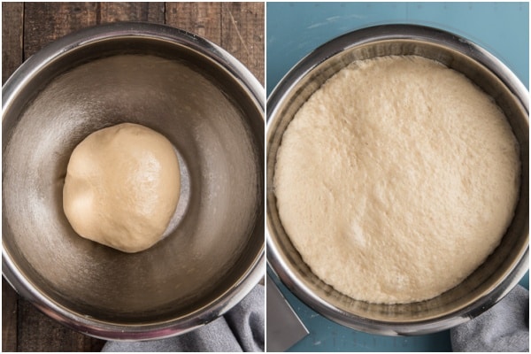 The dough before and after rising.
