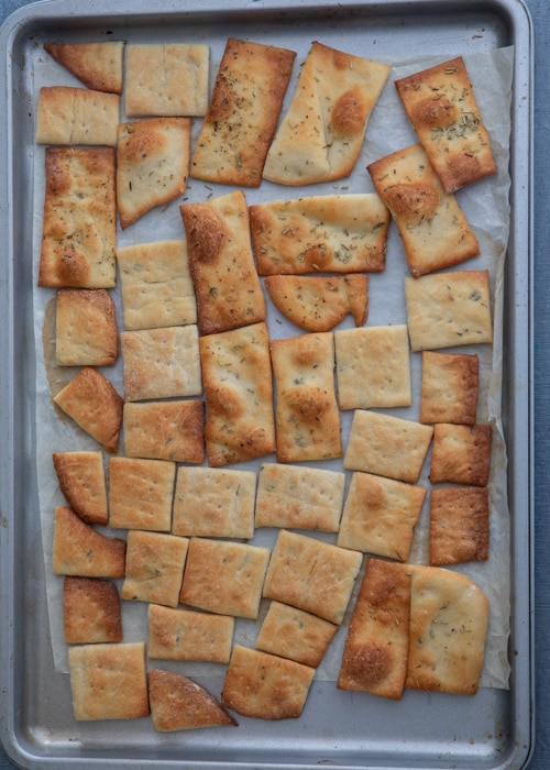 The crackers baked on the baking sheet.