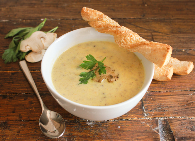 Creamy Mushroom Soup and Parmesan Bread Twists, an easy delicious homemade creamy mushroom soup recipe, perfect with these no-yeast Twists./anitalianinmykitchen.com