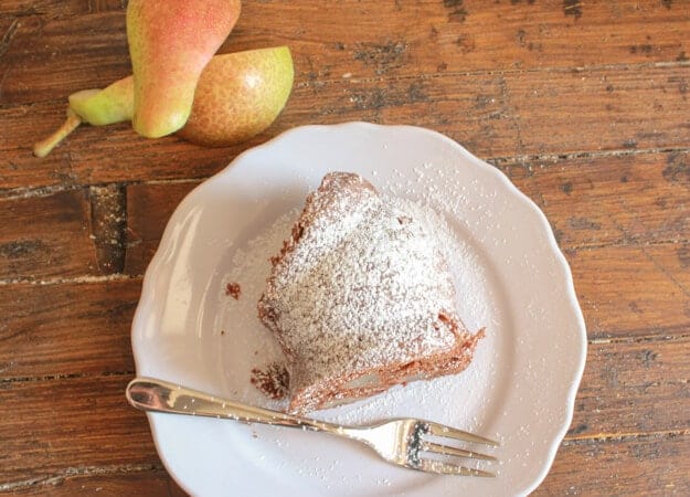 Dark Chocolate Pear Cake, an easy Italian Bundt cake recipe, made with fresh Pears and dark chocolate. A moist delicious cake you will love.