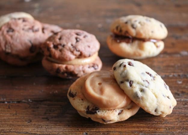 Chocolate Chip Sandwich Cookies, the perfect cookie, chocolate/double chocolate chip stuffed with Nutella or a creamy peanut butter filling/anitalianinmykitchen.com