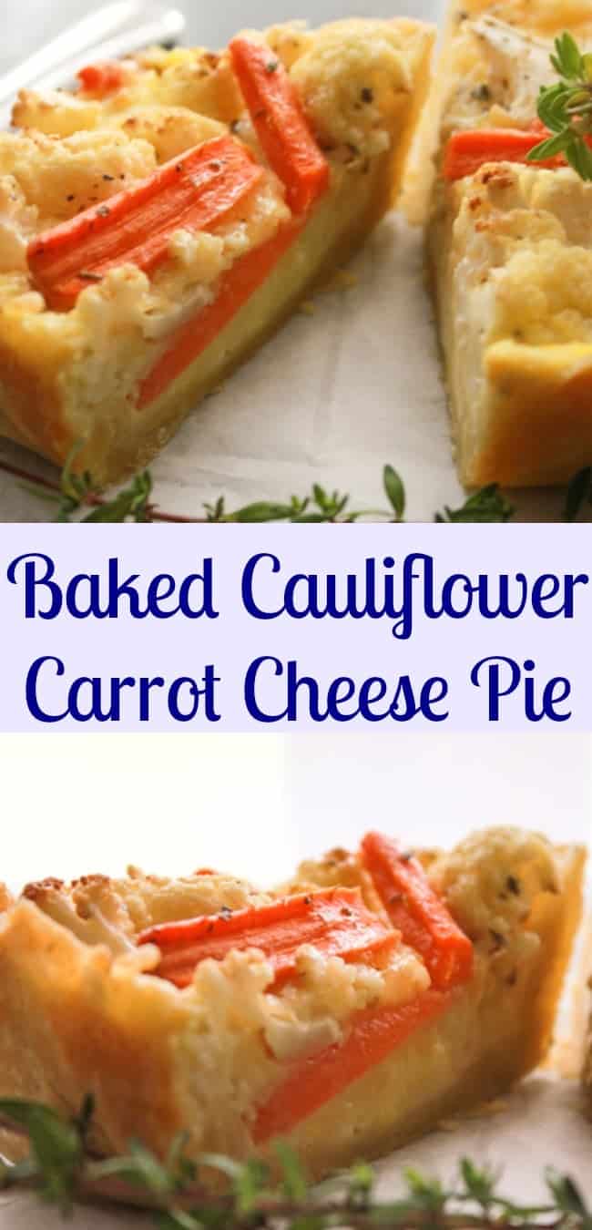 Baked Cauliflower Carrot Cheese Pie, a healthy easy homemade pastry dough and a delicious vegetarian, cheesy filling. The perfect appetizer/main dish.|anitalianinmykitchen.com