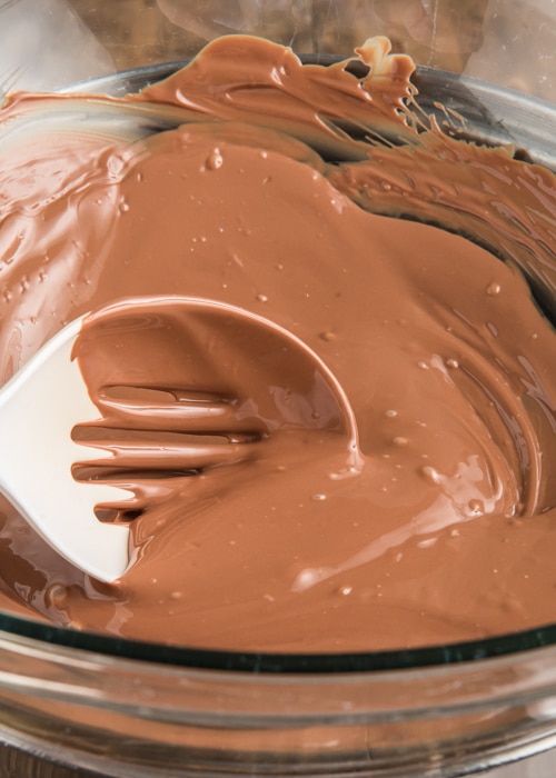 The chocolate melted in a glass bowl.