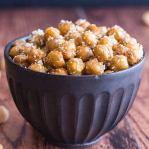 roasted chickpeas in a black bowl
