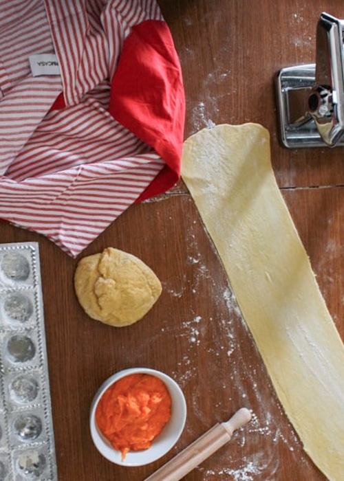 The filling made and the pasta rolled out.