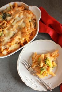 Cheesy Broccoli Pasta Bake, an easy, delicious cheesy vegetarian pasta recipe. Parmesan and Gruyere make it a creamy yummy family favorite.