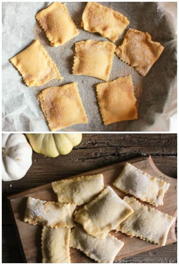 Pumpkin Pie Stuffed Sweet Ravioli, these homemade baked or fried pumpkin pie filled ravioli are a delicious change for a sweet Fall dessert