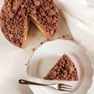 Vanilla Chocolate Crumb Cake, an easy New York style crumb cake recipe, a delicious double layer cake made with greek yogurt.  A must try.