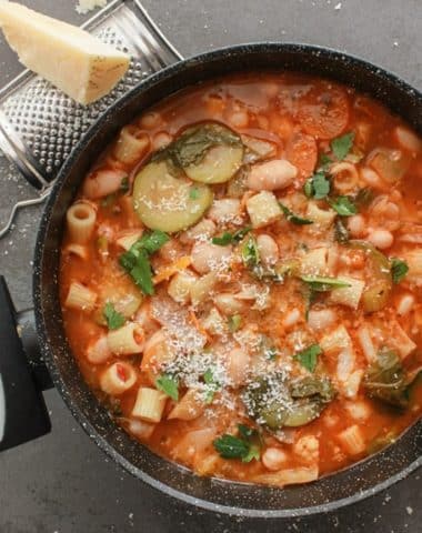 Vegetable soup in a pot.