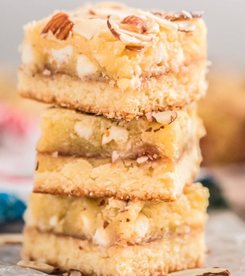 3 almond bars stacked.